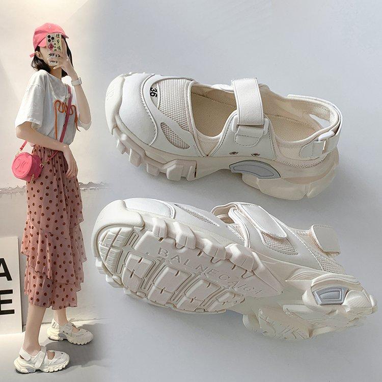 Koreanische einzelne Retro-Klett-Sandalen atmungsaktiv Damen 2025 neu ins Japanische Plateau lässige Dad-Sneakers