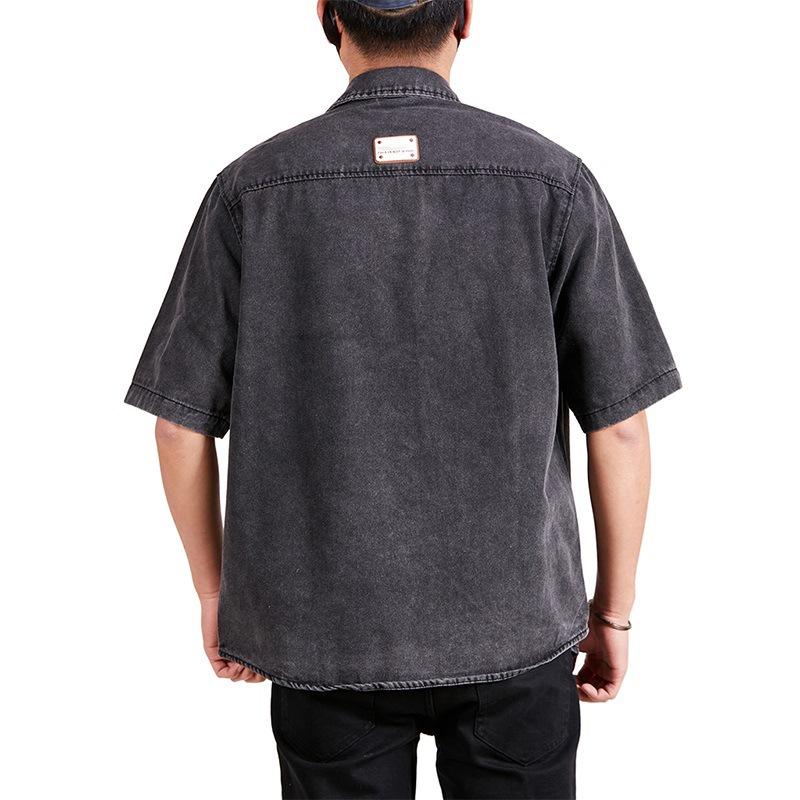 New Spring Style Hong Kong Style Personalized Trendy Denim Short-sleeved Shirt Retro Work Shirt