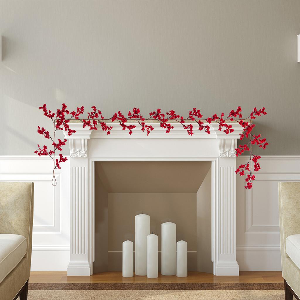 Xmas Red Berry Garland 1.8m Artificial Berry Garland for Fireplace Window Door Hanging Holiday Xmas Home Decor