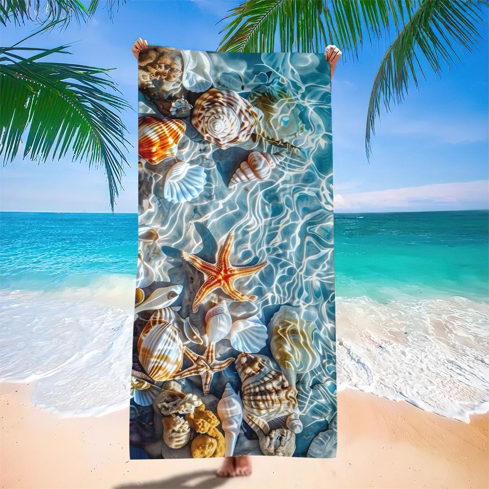 Beach Theme Beach Towel Starfish Shell Printing Microfiber Quick Drying Absorbent Large Bath Towel
