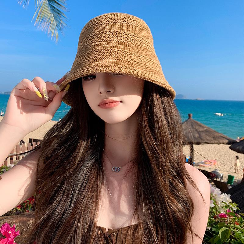 Women's Summer Japanese Style Bucket Fisherman Hat Hollow Out Breathable Foldable Basin Hat Face Slimming Sun Hat