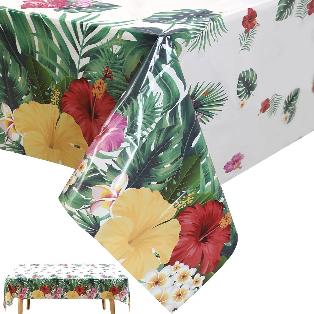 Hawaiian Luau Tablecloths Tropical Palm Leaves Table Cloth Hawaii Disposable Plastic Rectangular Table Birthday Party Supplies