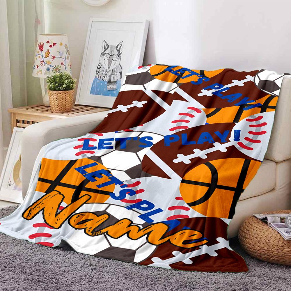 Custom Name Ball Sports Theme Printed Blanket - Perfect for Couch, Bed, Travel & Outdoor Use | Machine Washable, Cozy & Durable.