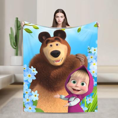 Cartoon M-Masha und der Bär Decke Warm Lustig Plüsch Überwurfdecke Für Heimdeko Reise Büro Flanell Tagesdecke Bettbezug