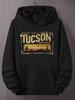 Plus Size Vintage Tucson Arizona Graphic Hoodie - 100% Polyester Relaxed Fit Hooded Sweatshirt with Desert Landscape Print