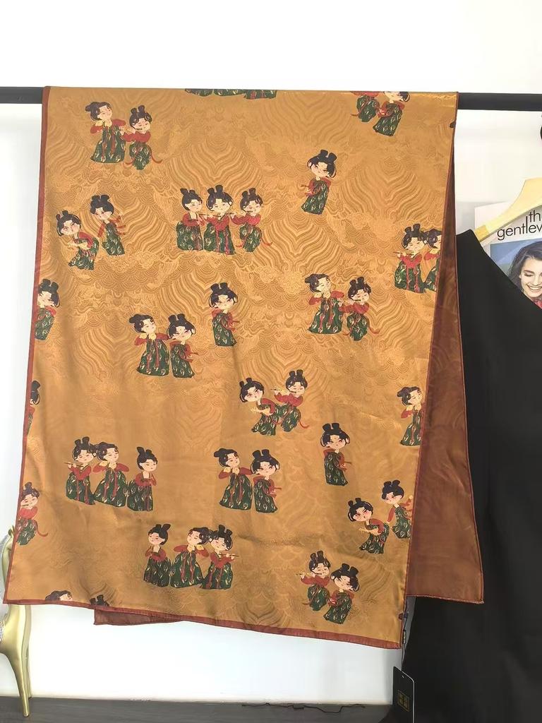 Hangzhou Silk Fragrant Cloud Yarn Silk Scarf Two-Color Double-Sided Printing Scarf Handmade Curling Women'S Shawl National Style Printing