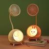 Desk Lamp Small Fan with Adjustable Bendable Pole Stable Base Quiet Motor Cartoon Chick Rabbit Design Dorm Room Fan Light