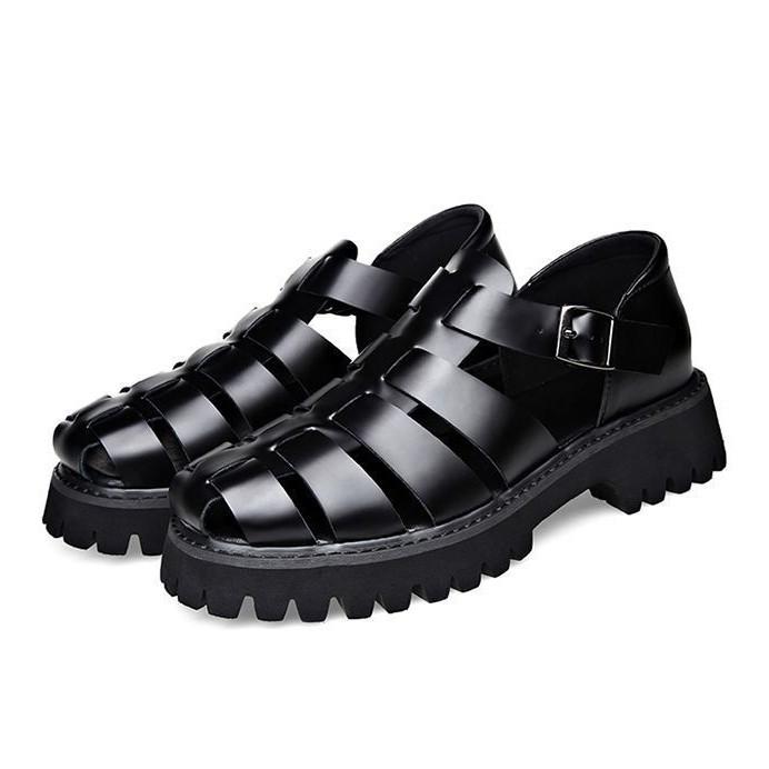 Fashion New Designer Platform Sandals for Men 2025 Summer Buckle Leather Dress Sandal Shoes Man Big Size Black  Sandalias Hombre