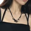 Metal Texture Leather Rope Necklace Korean Style Necklace Black Rope Necklace Female Necklace