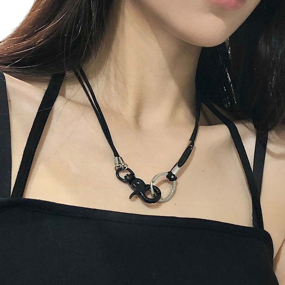 Metal Texture Leather Rope Necklace Korean Style Necklace Black Rope Necklace Female Necklace