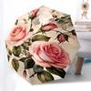 1pc Rose Floral Umbrella with 8 Iron Ribs and a Plastic Handle, Automatic Opening and Closing, Portable and Foldable1095