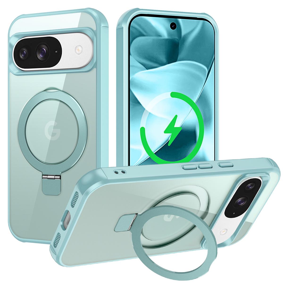 

Чехол для телефона для Google Pixel 10 Pro/10/9 Pro/9, совместимый с кольцом-держателем MagSafe, подставкой, чехол из ТПУ+ПК Lake Blue