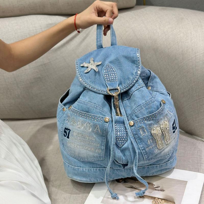 Luxury Denim Women Backpack High Quality Anti Theft Backpacks Female Casual Back Pack Bag Girls Designer Travel Backpack