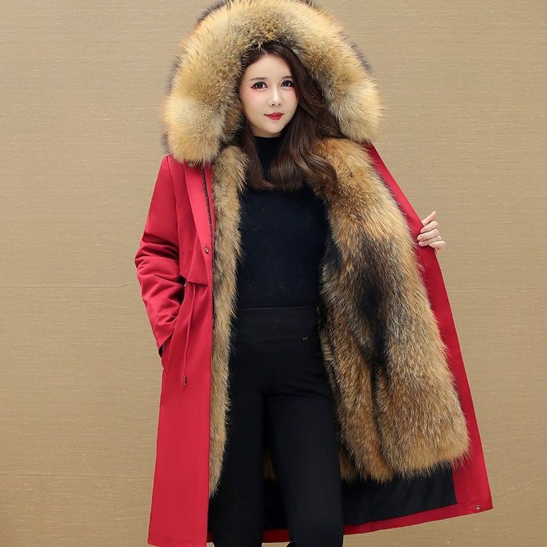 Fashion Temperament Women Winter Coat Faux Fur Lined Detachable Hood Thick Warm Parka Jacket for Mother Coat