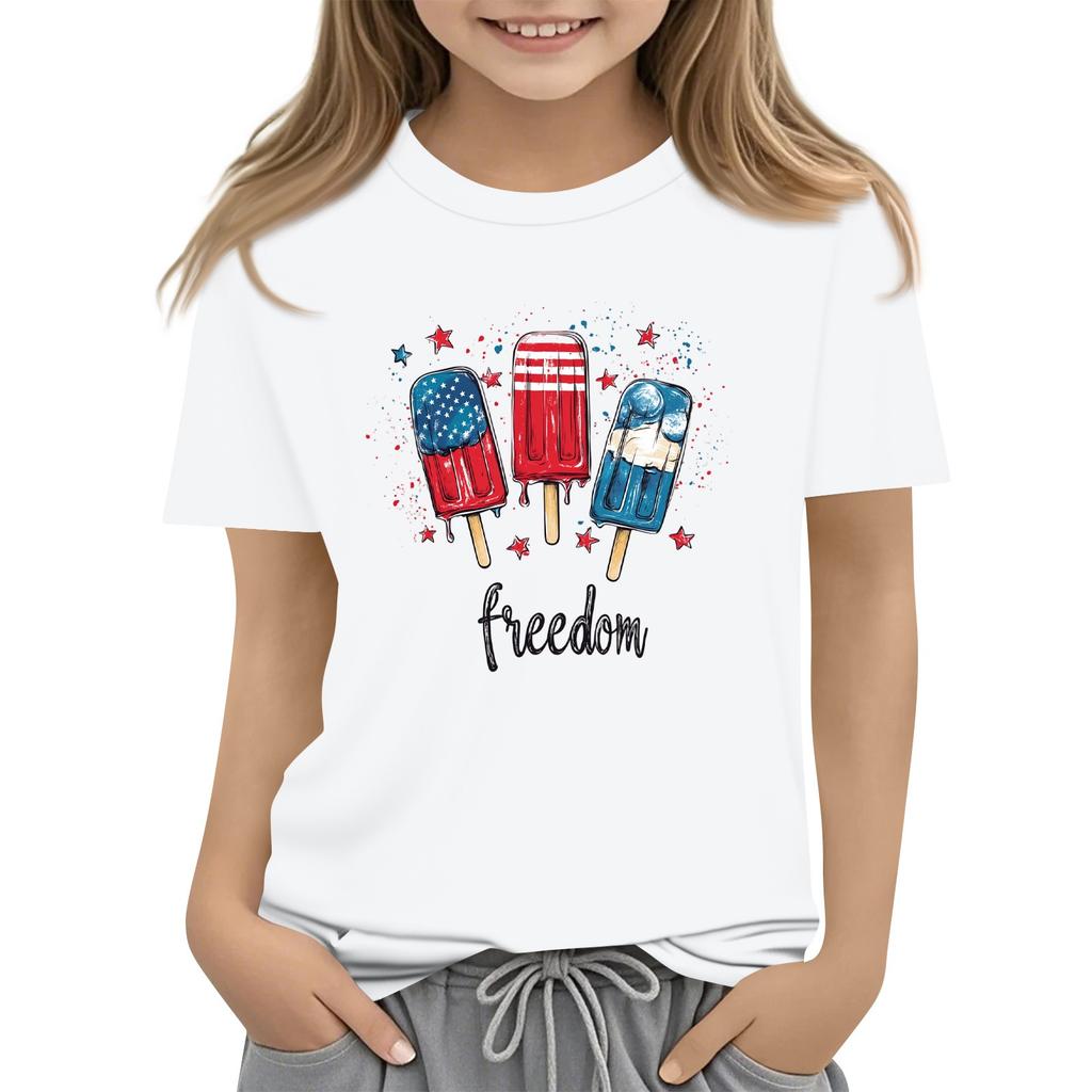 Dziecięca Okrągły Dekolt Koszulka z Krótkim Rękawem na Dzień Niepodległości Casual Top
