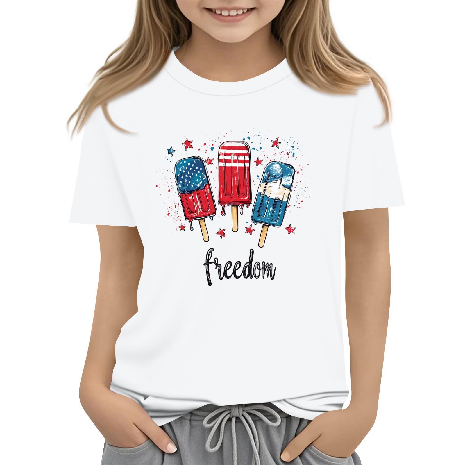 

Children s Round-Neck Independence Day Short-Sleeved Casual T-shirt Top 150 білий