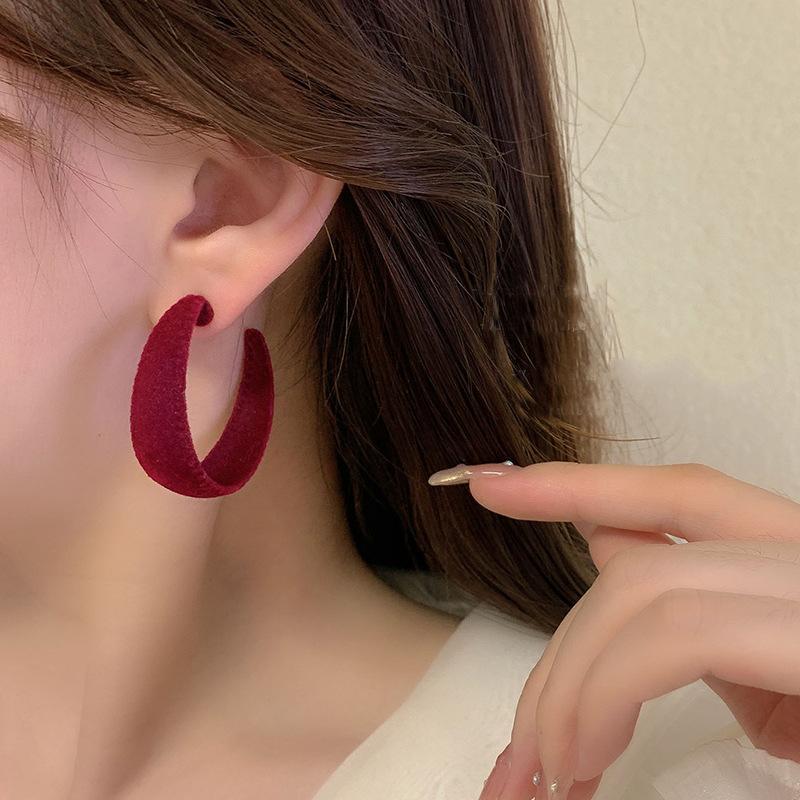 Silver Needle Red Bow Earrings New Versatile Earrings Niche Design Autumn and Winter Earrings Women