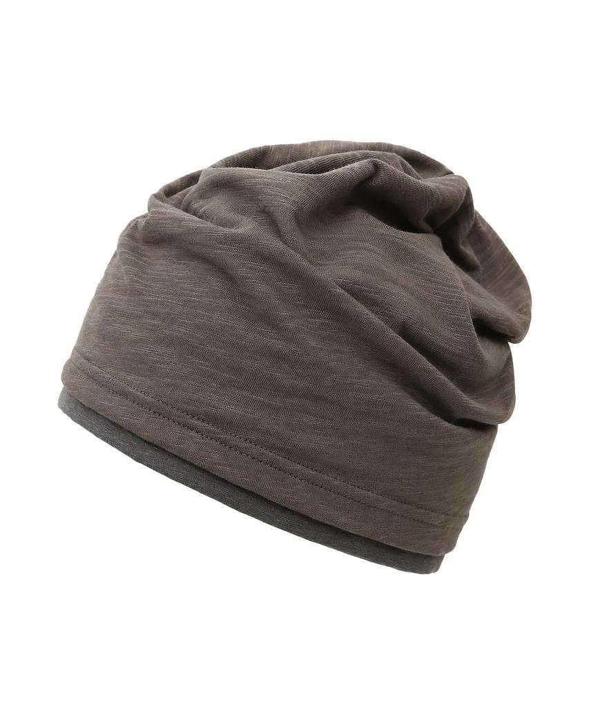Eondeokeonteulol Cool Two-Tone Color Block Cotton Long Loose Fit Hat Beanie / Layered Slub / Khaki