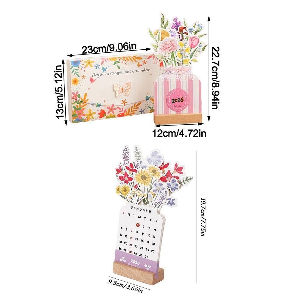 Wooden Base 2026 Desktop Calendar Vase Shaped Monthly Planner New Standing Calendar for New Year