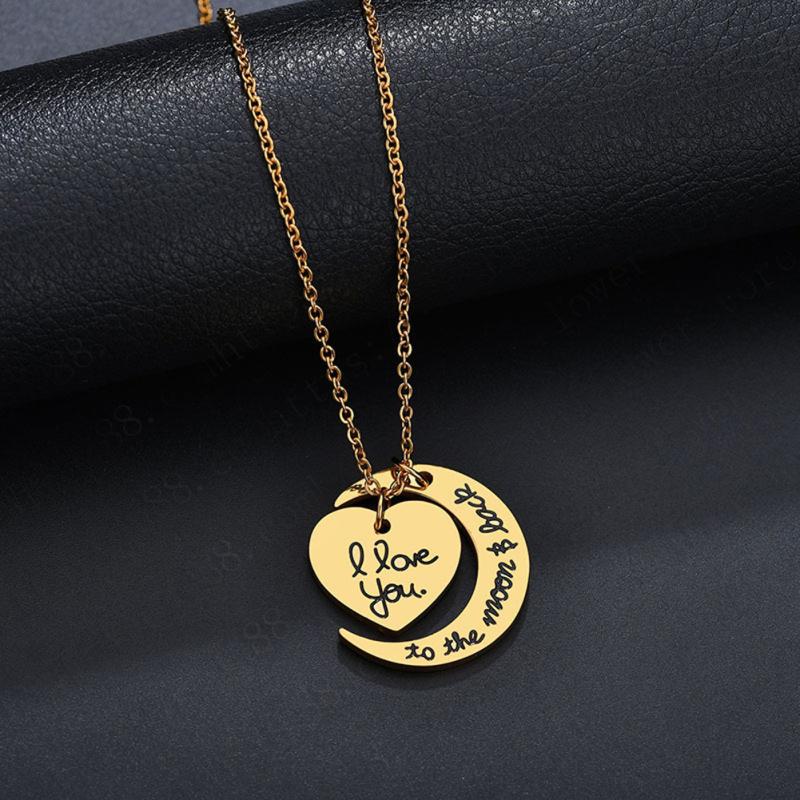 hot! Creative Moon and Sun Shape with I LOVE YOU Letter Pendant Necklace Fashion Elegant Couple Necklace