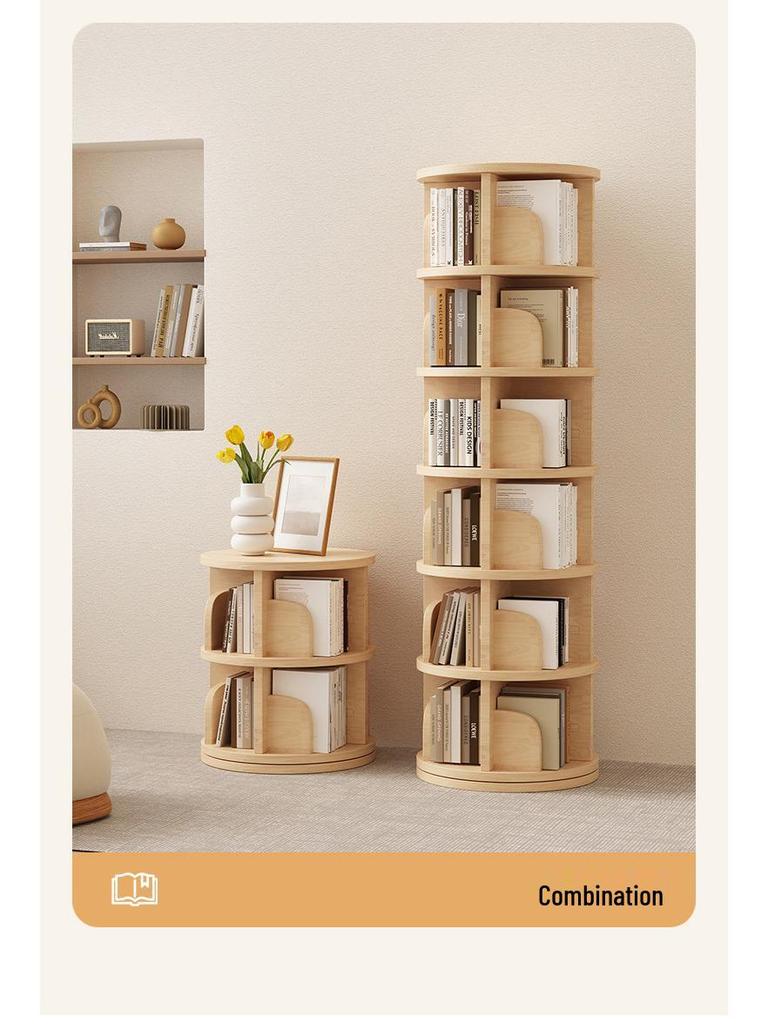 Drehbarer Bücherregalschrank aus Massivholz: Wandmontierbar, Einfache Aufbewahrung für Studenten und Kinder im Wohnzimmer