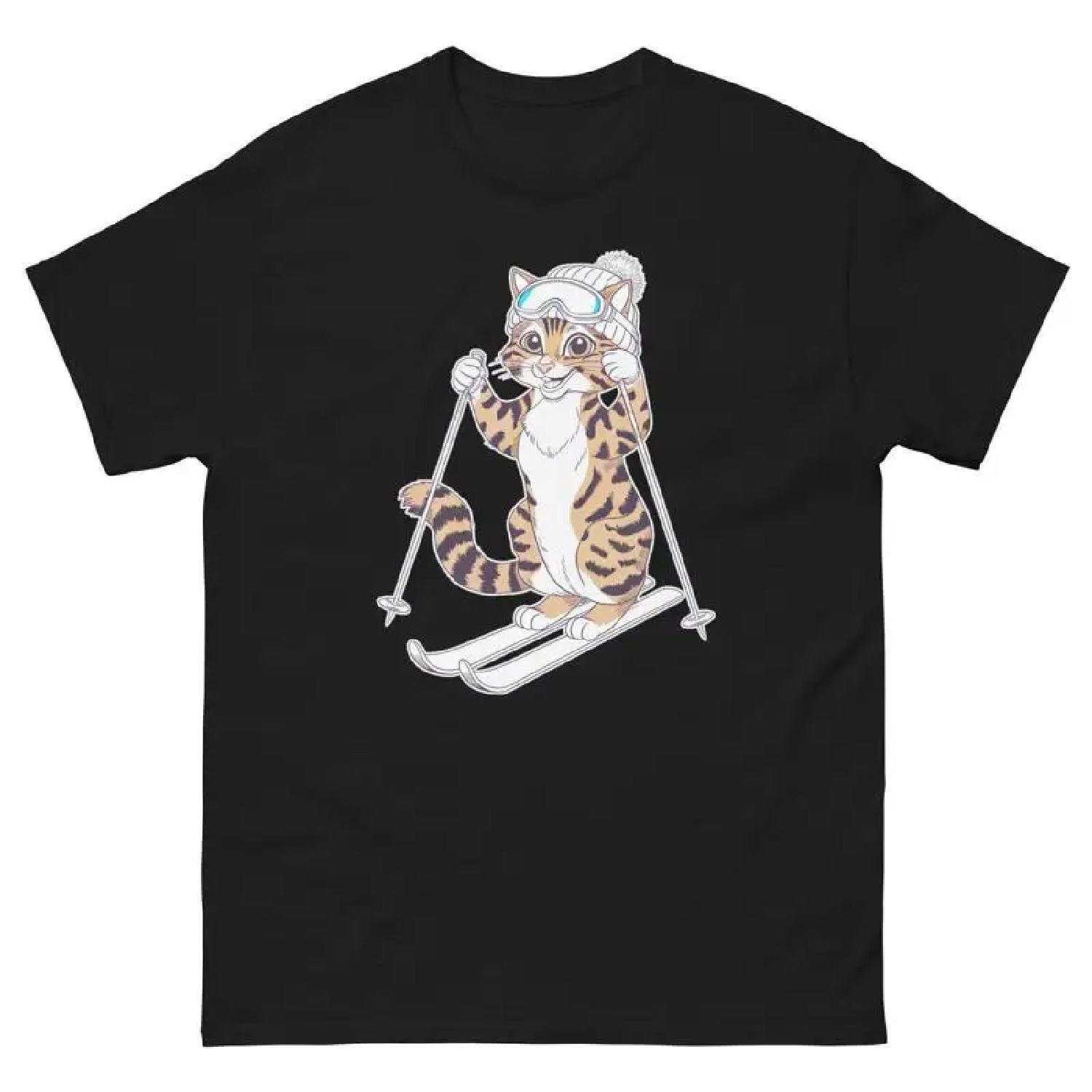Egyptian Mau Cat Skiing Fun Ski Skier T Shirt S