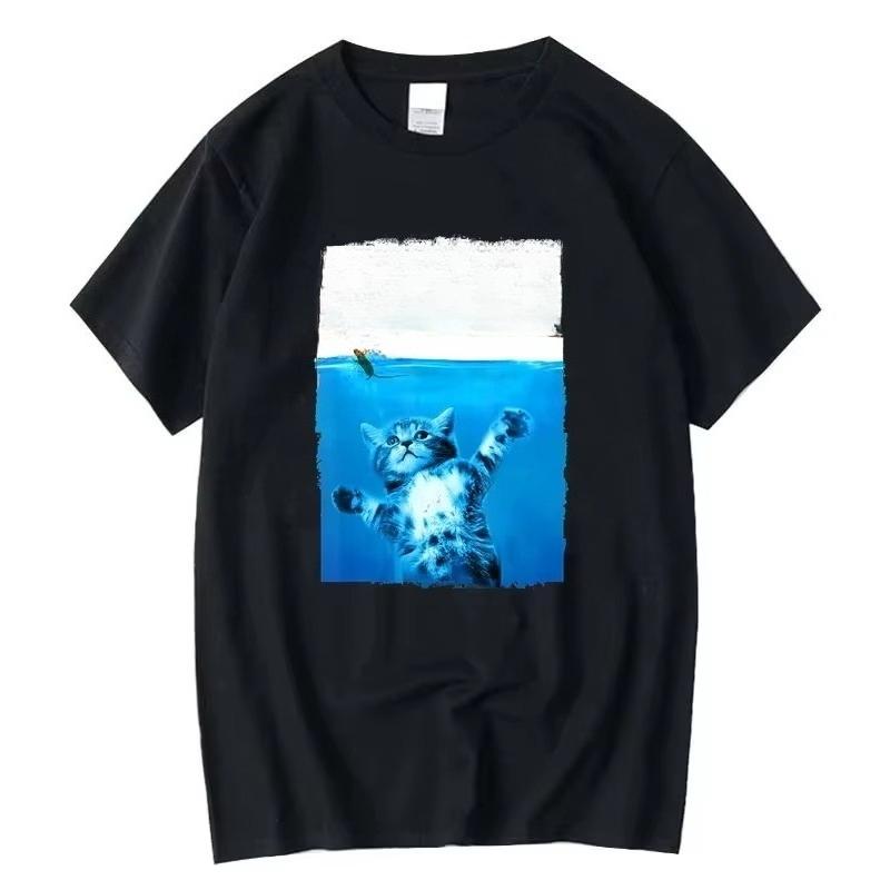 Vintage Paws Cat and Mouse Top Cute Funny Cat Lover Parody Short Sleeve Summer T Shirts Oversized Male Men's Washed Tee Shirt
