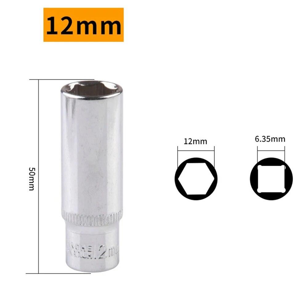 1pc 1/4 Hex Socket Adapter Chromium-vanadium Steel Deep Socket Wrench Head Sleeve For Ratchet Wrench Auto Repair Hand Tool