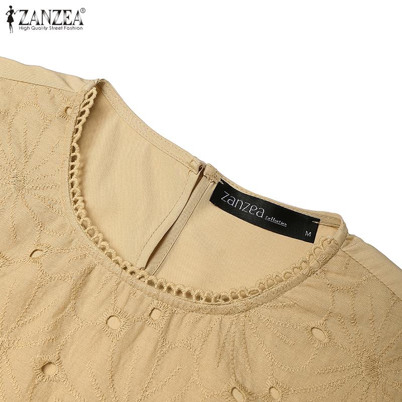 ZANZEA Rochie Casual de Damă cu Gât Rotund, Mânecă Scurtă, Patchwork, Brodată