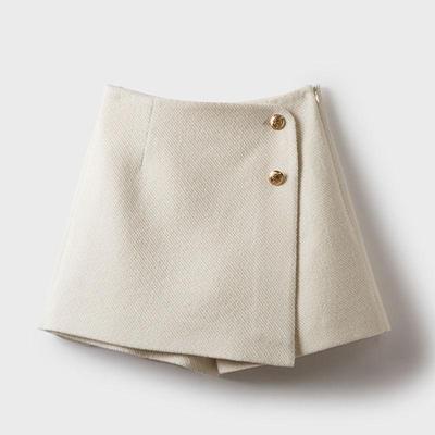 Pantalones cortos de tweed falda de pantalones finos gruesos de cintura alta para mujer