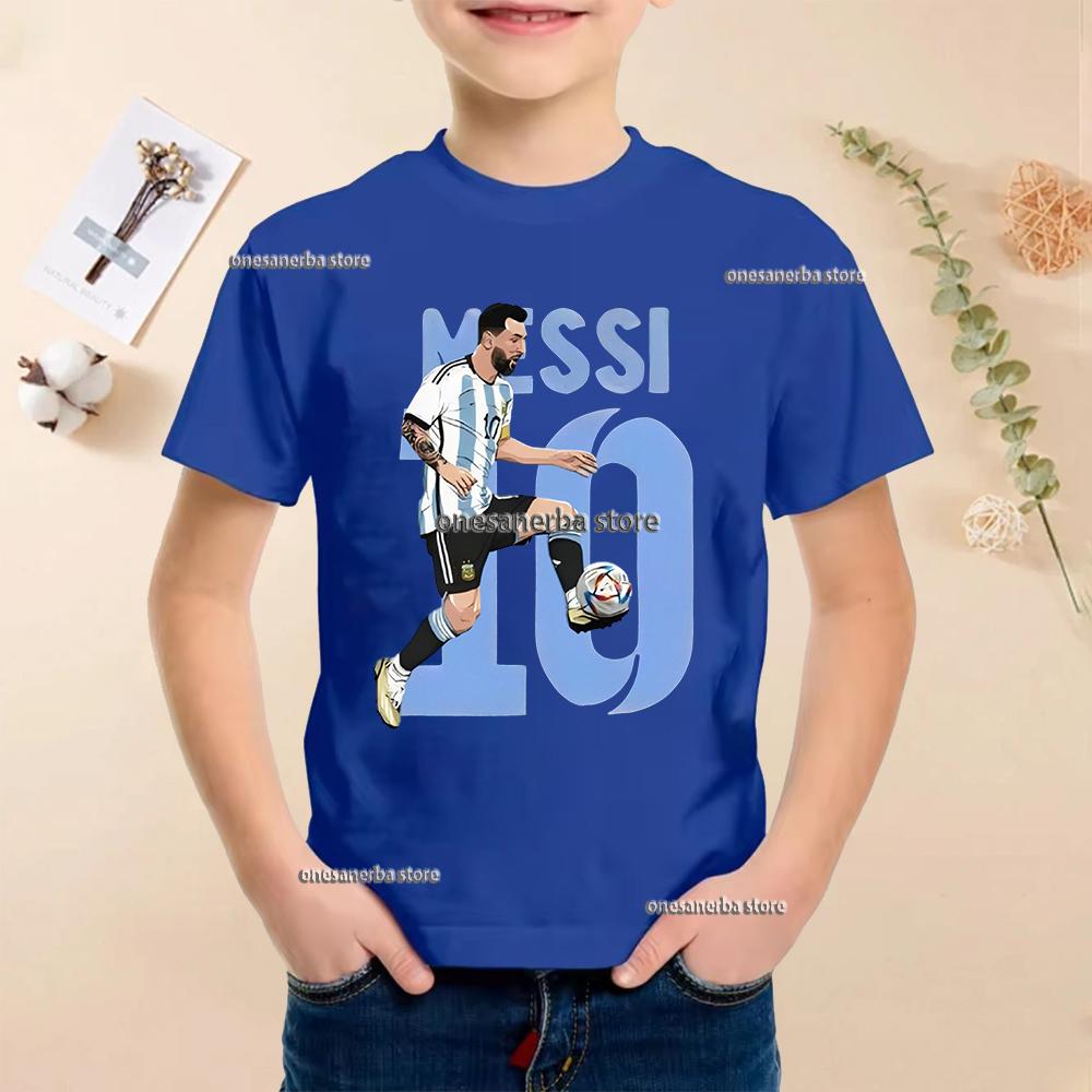 Summer Football Star Idol Cotton Messi Print Children TShirt Kid Teen Clothing Casual Fashion Sports Brand Boy Girl Tee Top