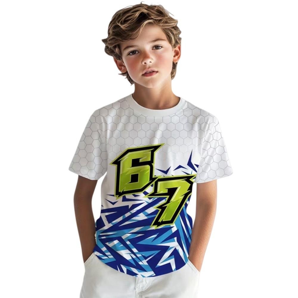 6 7 Letter Children's T-Shirts Cool Digital Print Boys Girls Summer Short Sleeve Casual Crew Neck Top Street Children's Clothing