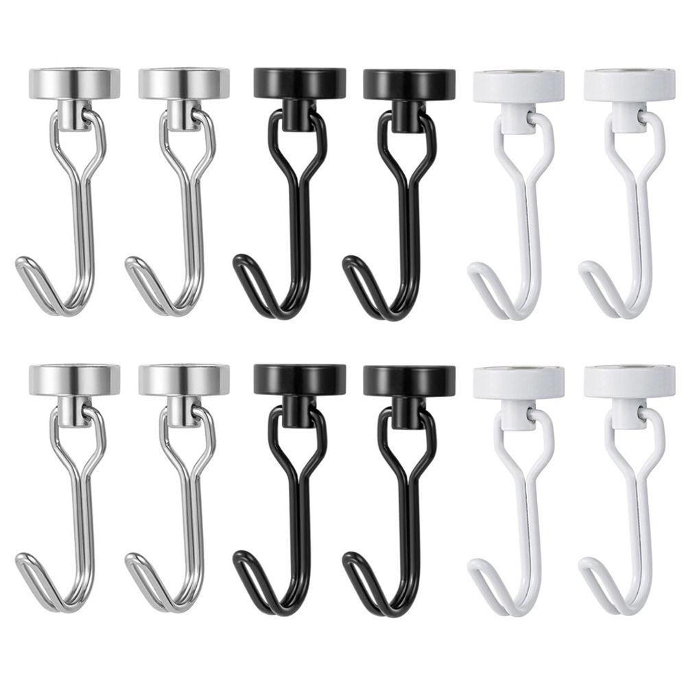 2pcs New No Drill Magnetic Hook 360° Rotating Black/White Fridge Magnet Hook Heavy Duty Kitchen Organizer Hangers Home