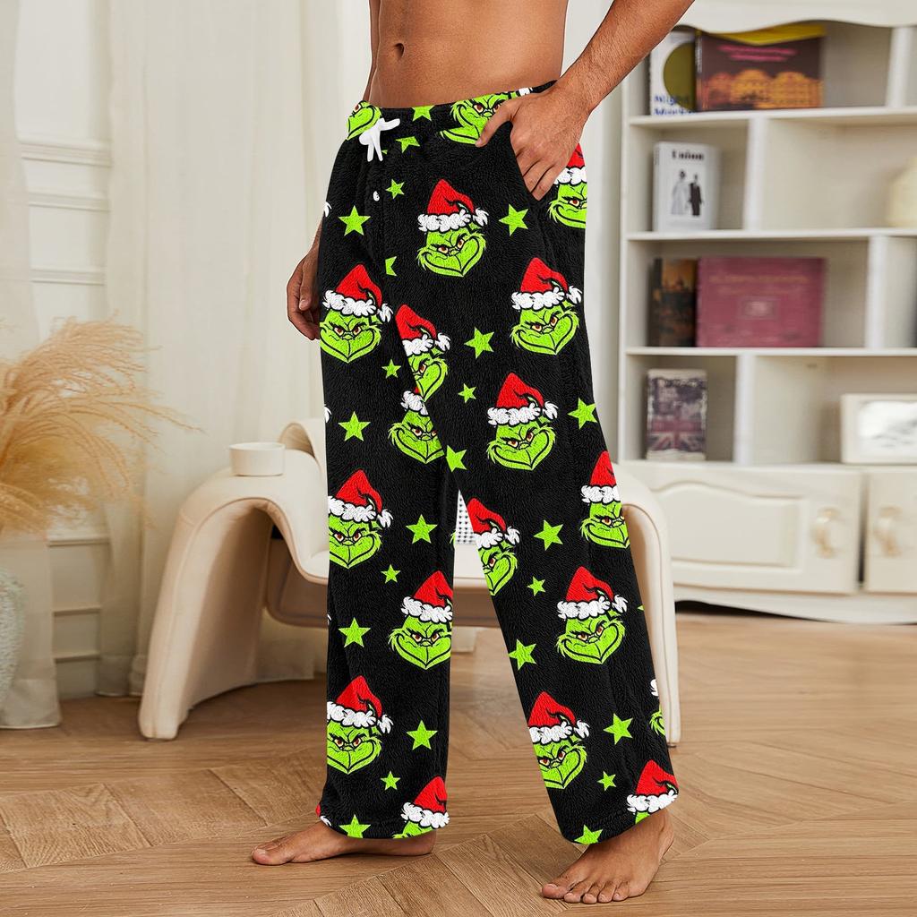 Men's Plush Christmas Print Pants Casual Sleep Pants