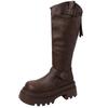 2025 autumn British style leather boots platform belt buckle knight boots women's fashion retro versatile but knee fashion boots