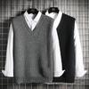 Roupas Masculinas Colete Decote V Tricôs para Homens Negócios Preto Sem Mangas Moda Harajuku