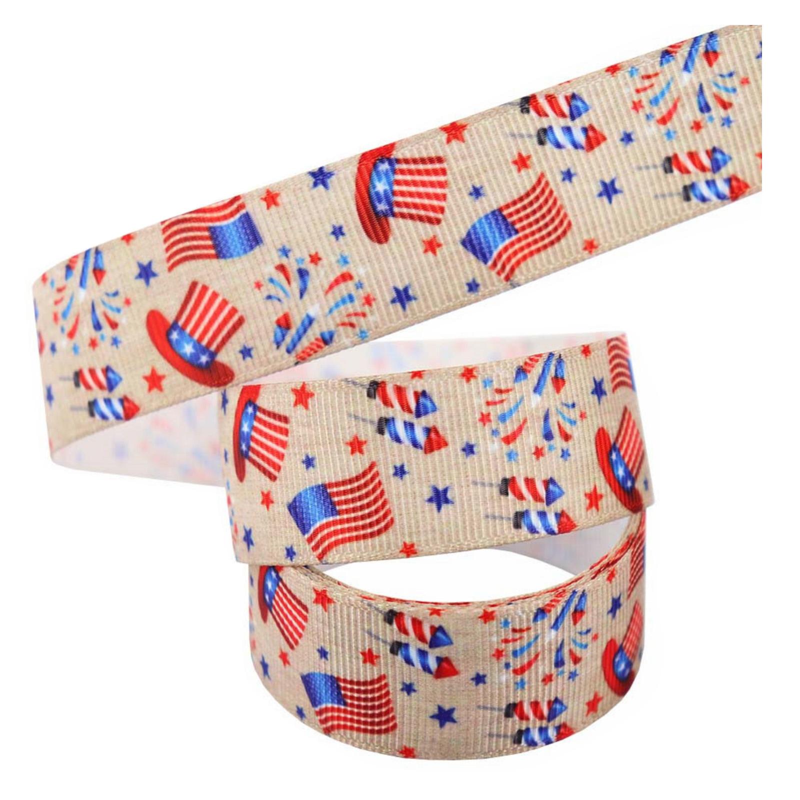 

Patriotic Grosgrain Ribbon Star Pattern DIY Craft Material for Holiday Bow Making Party Scene Decorations Gift Wrapping Supplies One Size