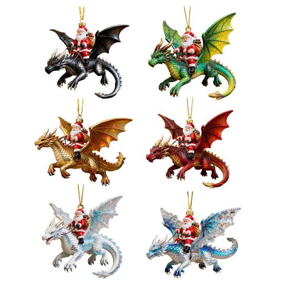 Santa Claus Riding A Dragon Ornaments Fantasy Themed Santa on Dragon Christmas Ornament 2D Acrylic Hanging Decoration for Tree Car Window Yard Decor