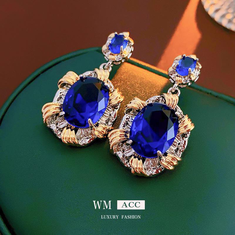 Silver Needle Blue Irregular Metal Earrings - Wrinkled, Light Luxury, High-End, Temperament Personality-Enhancing Accessory