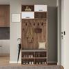 Wardrobe Set, Hallway Wardrobe with Bench, 5 Hooks, 2 Doors & 6 Open Storage Compartments - Natural Wood Color and White, 80x185x35 Cm (WxHxD)