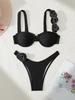 New Bikini European And American Bikini Steel Tray Solid Color Three-Dimensional Flower Split Women'S Swimsuit Swimsuit