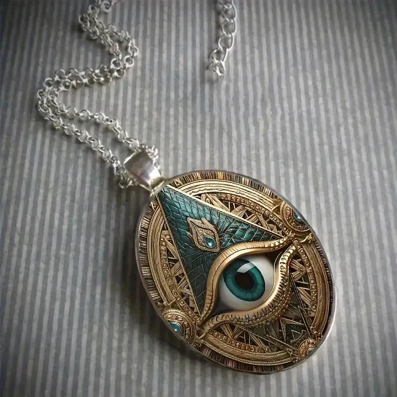 Pendant Plated & Mosaic Elegant Oval Amulet Design Necklace