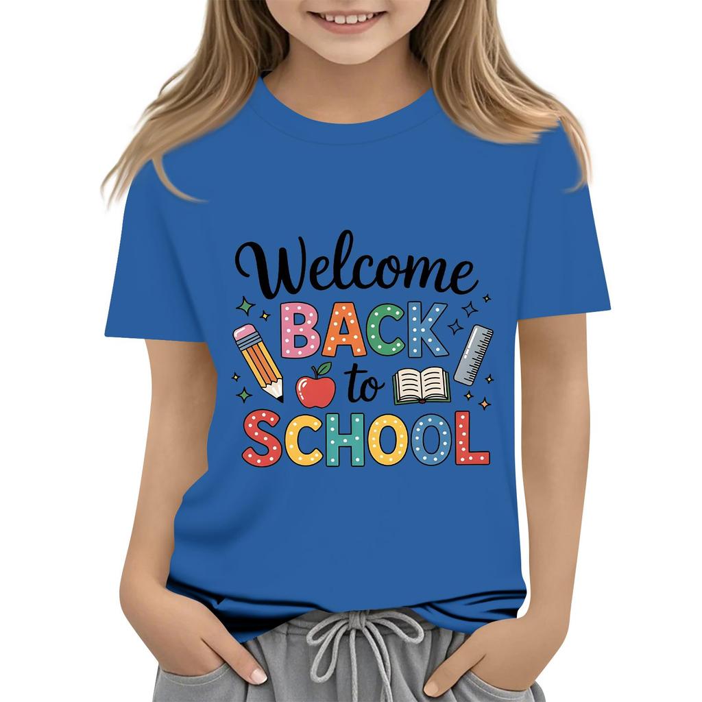 Children's Casual and Fashionable Round-Neck Printed Short-Sleeve Top for Back-to-School