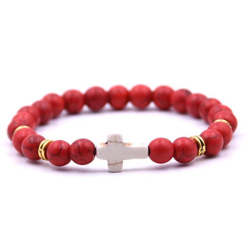 Unisex Agate & Natural Stone Pine Cross Bracelet