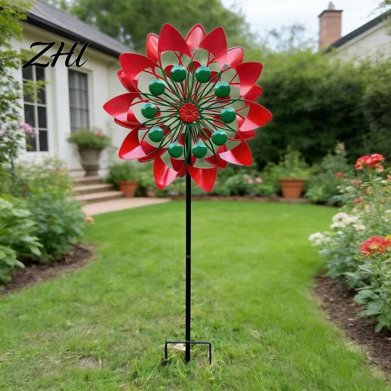 Colorful Windmills for Windowsill Flower Wind Spinner, 29.5" Metal Spinner with Stake, Outdoor Rust Creative Housewarming Gifts Friends Resistant