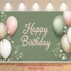 2D Olive Green Happy Birthday Backdrop for Rustic or Garden Themed Photoshoot