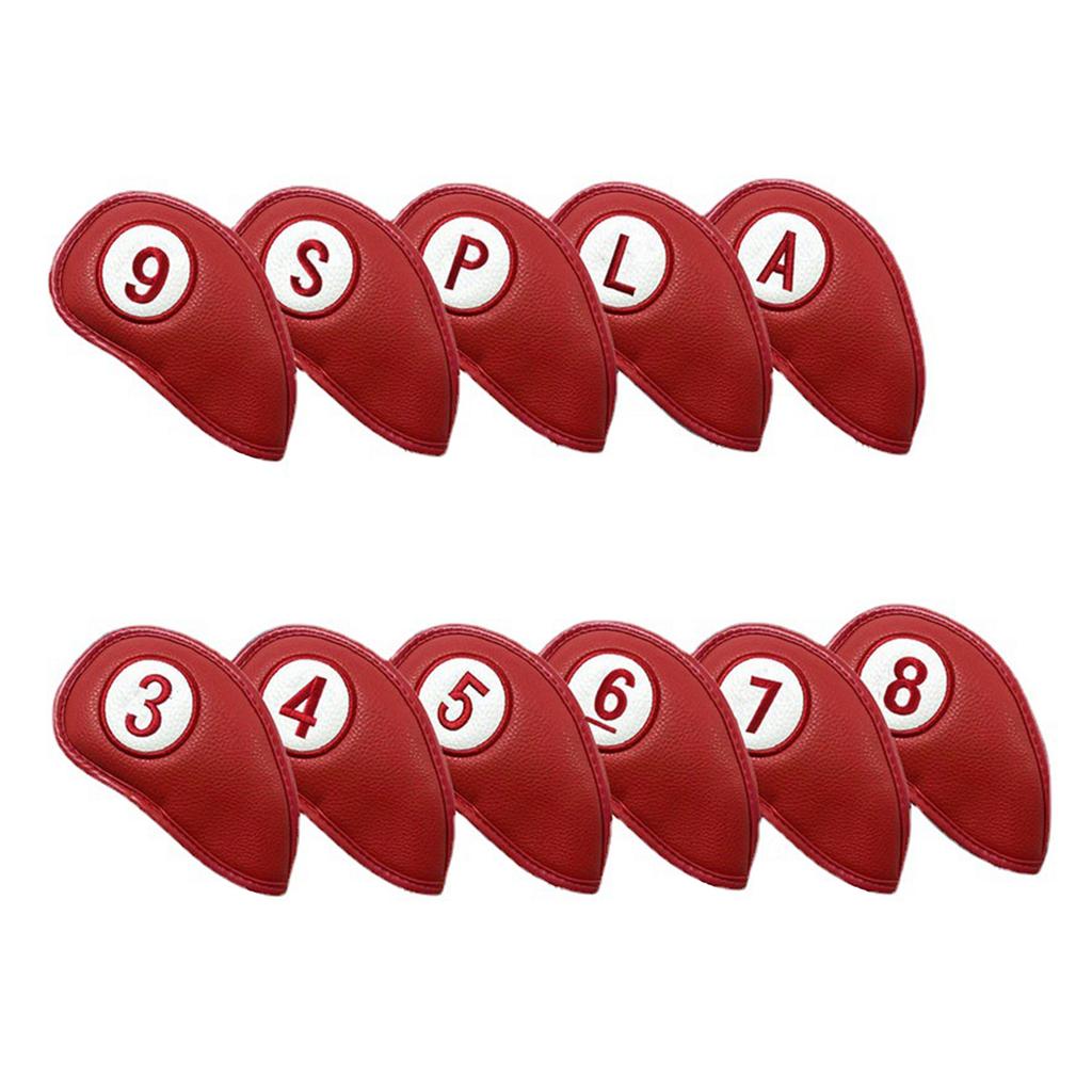 11Pcs Golf Head Covers, Thick Synthetic PU Leathers Golf Iron Head Covers with Big Number for Long Neck Golf Club Head