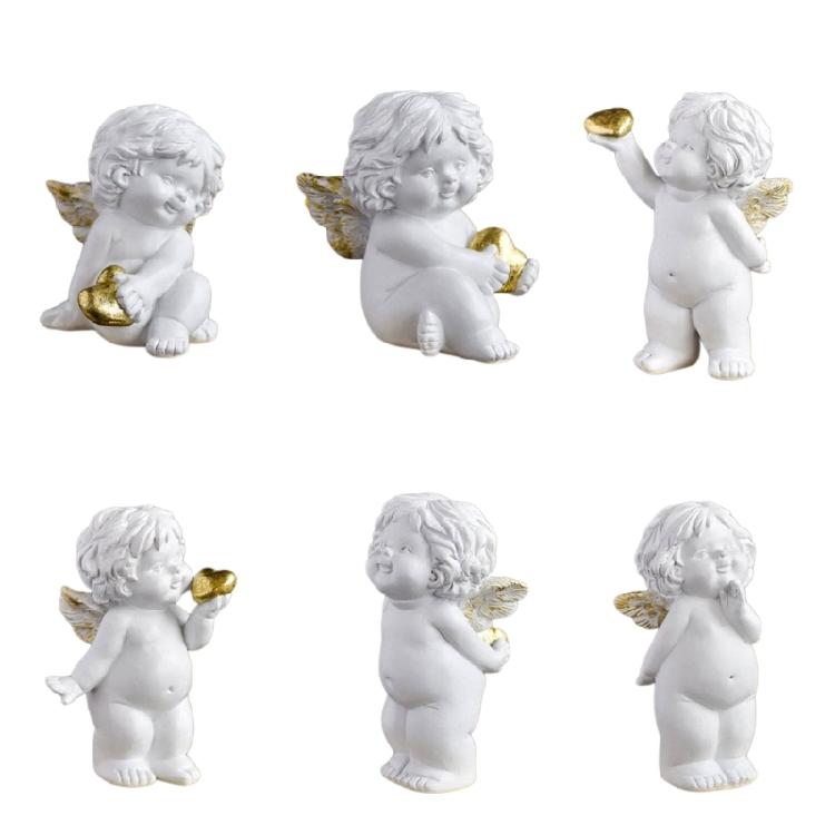 Embracing Heart Baby Angelic Figurine Resins Sweet Cherub Holding Heart Sculpture Statue Ornament for Home or Office
