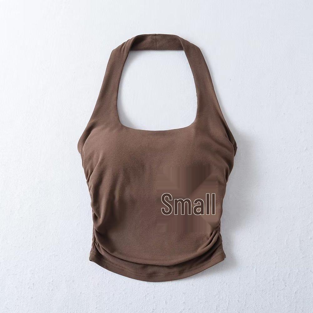 YPFF Stylish Women's Padded Halter Tank Top - Backless, Ruched, Waist-Slimming Crop Top