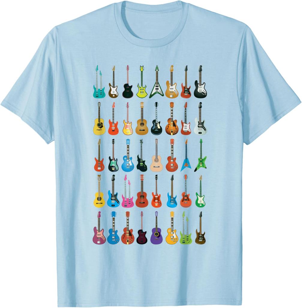 Guitar Collection Graphic Tee Music Lover Gift Short Sleeve Casual Cotton T-Shirt for Men